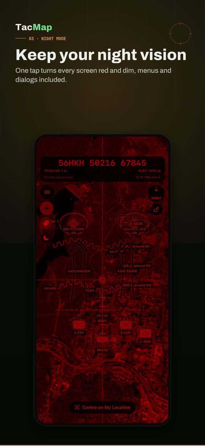 Keep your night vision. Night mode turns every screen red and dim.