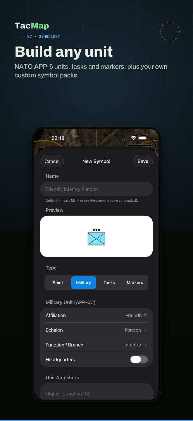 Build any unit. The NATO APP-6 symbol builder with a live preview.